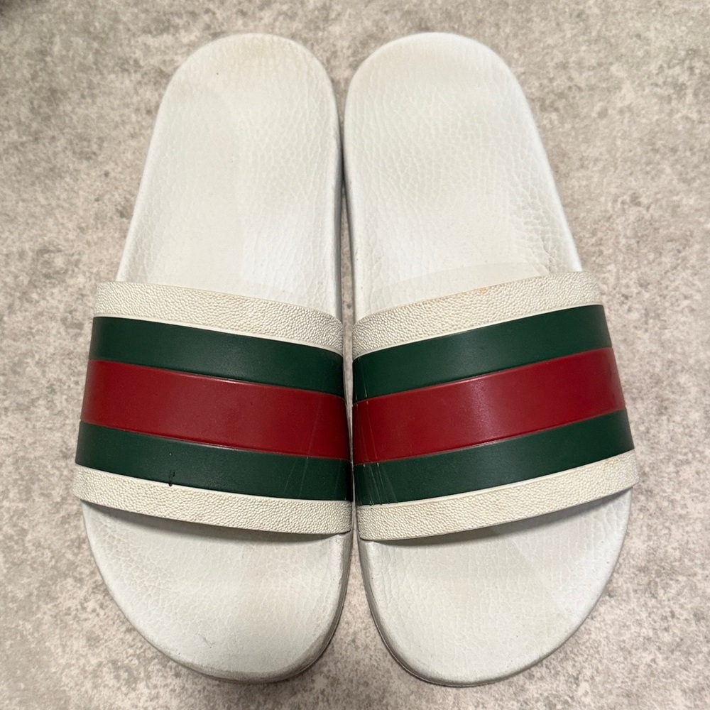 Gucci Slide Sandals with Red and Green Stripes